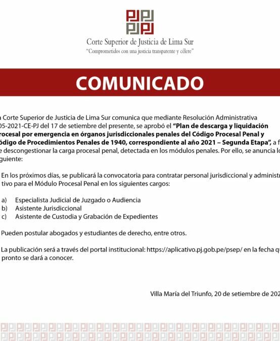 Comunicado de la Corte Superior de Justicia de Lima Sur