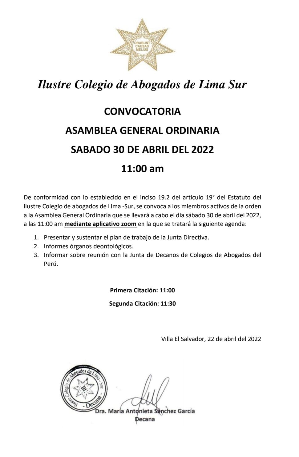 Asamblea General Ordinaria 30/04/22