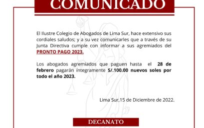 Comunicado Pronto Pago 2023