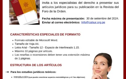 CONVOCATORIA: Se invita a especialistas del Derecho a presentar sus artículos Jurídicos para su publicación en la Revista del Foro