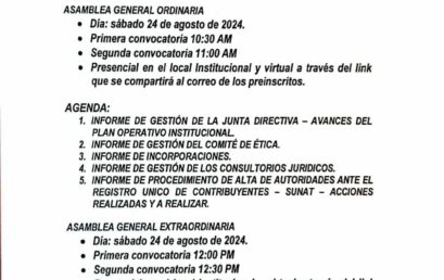 Convocatoria a Asamblea General Ordinaria y Extraordinaria 24.08.2024