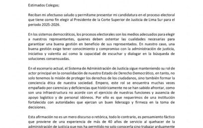 Lineamientos de Gestión de Presidenta de la Corte Superior de Justicia de Lima Sur 2025-2026