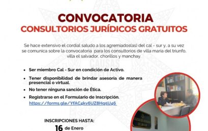 Convocatoria – Consultorios Jurídicos Gratuitos