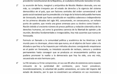 FIA Comunicado – Sobre situación de la república Bolivariana de Venezuela